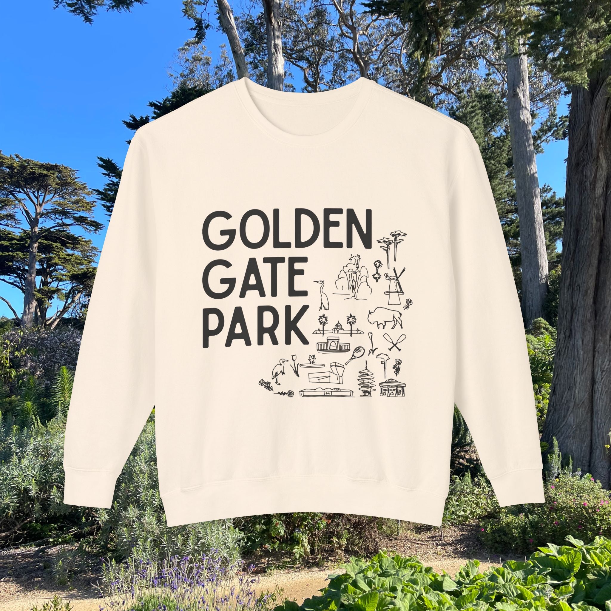Golden Gate Park | Adult Unisex Crewneck Sweatshirt | A bit of Sketching on the Front