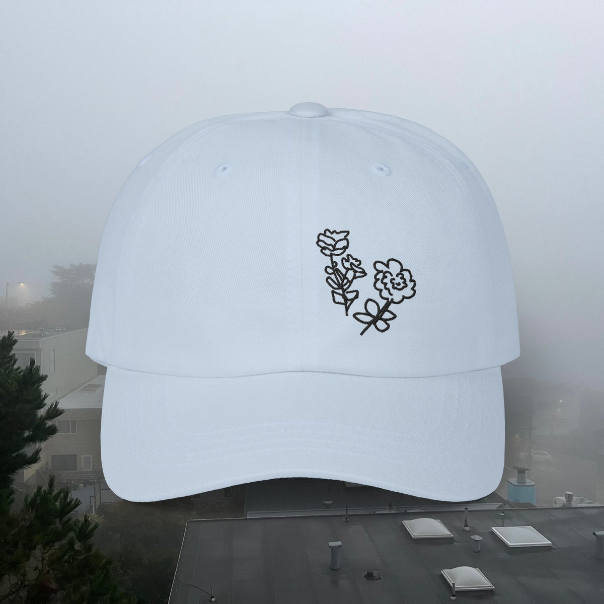 Flowers in her hair | Adult Embroidered Cotton Cap | Certified Fog Snob