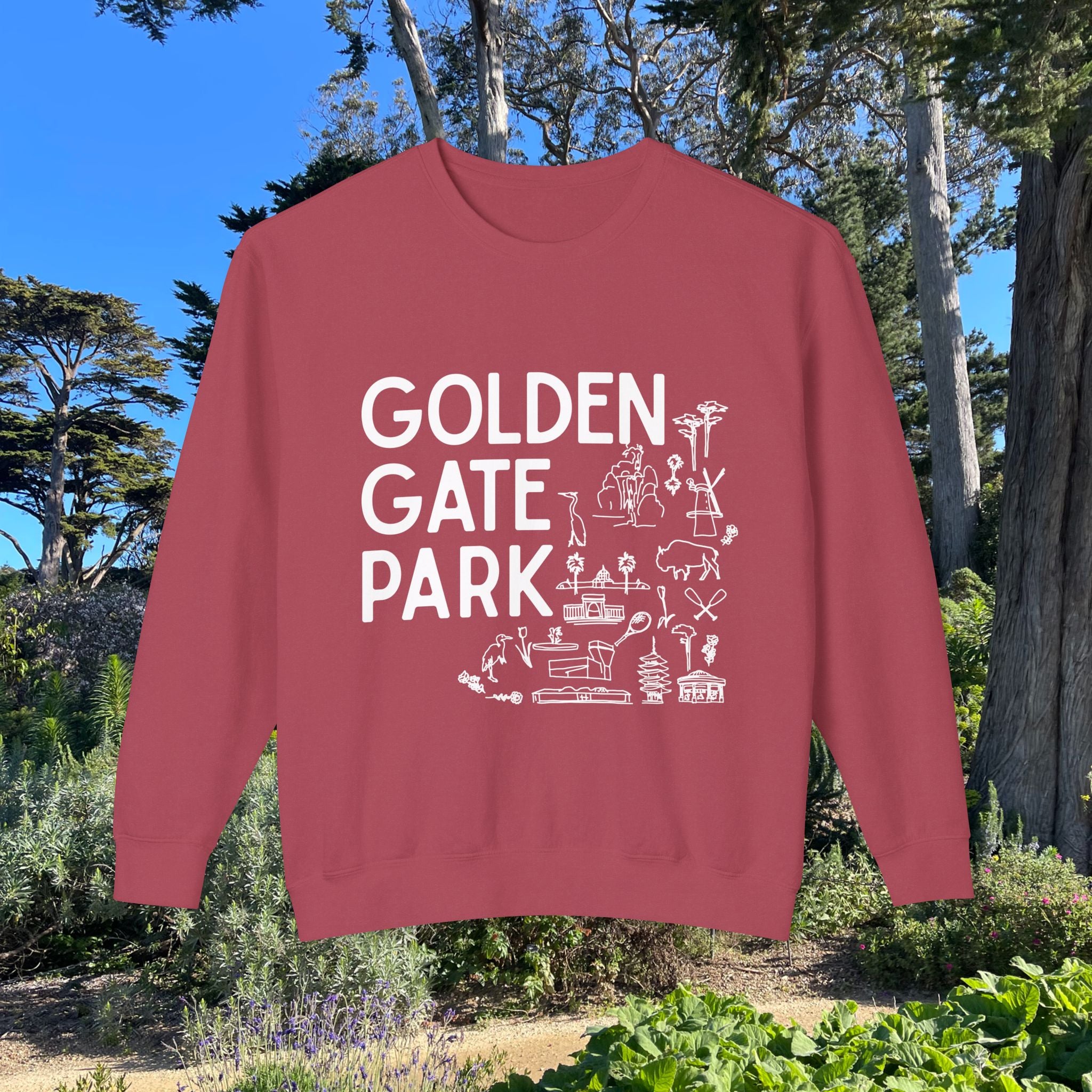 Golden Gate Park | Adult Unisex Crewneck Sweatshirt | A bit of Sketching on the Front