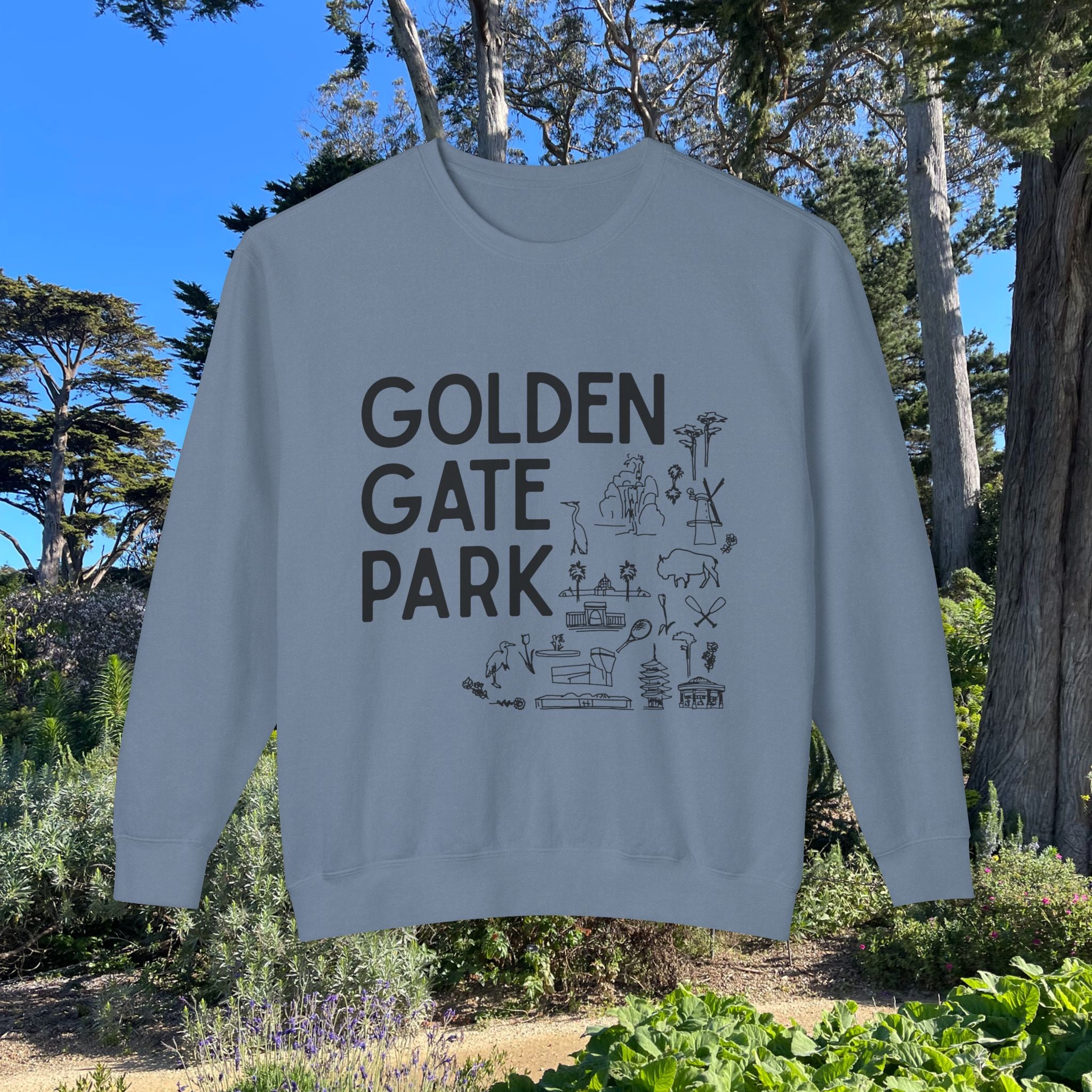 Golden Gate Park | Adult Unisex Crewneck Sweatshirt | A bit of Sketching on the Front